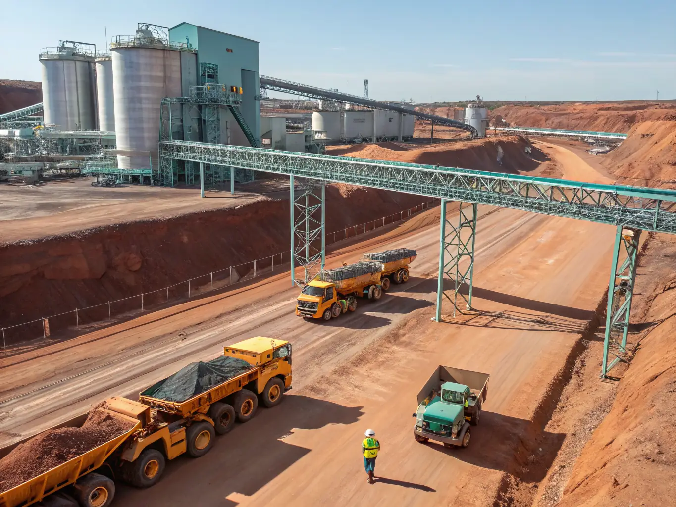 A digital twin simulation of a mining operation, showcasing real-time data analysis and predictive modeling for optimizing resource allocation and improving overall efficiency.