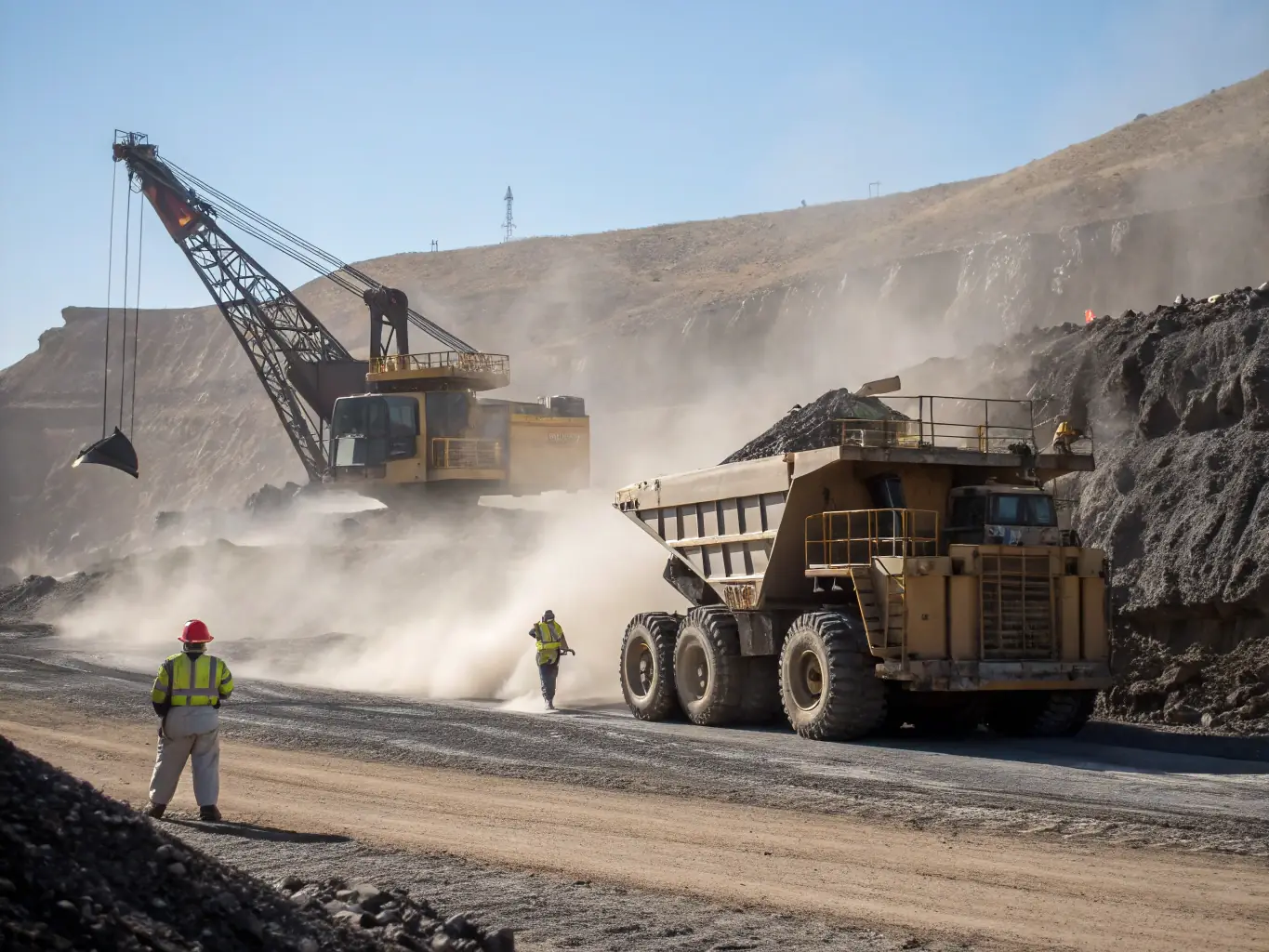 A photograph of a mining operation with visible inefficiencies, such as outdated equipment and disorganized workflows, symbolizing the challenges Sanodea Group addresses.